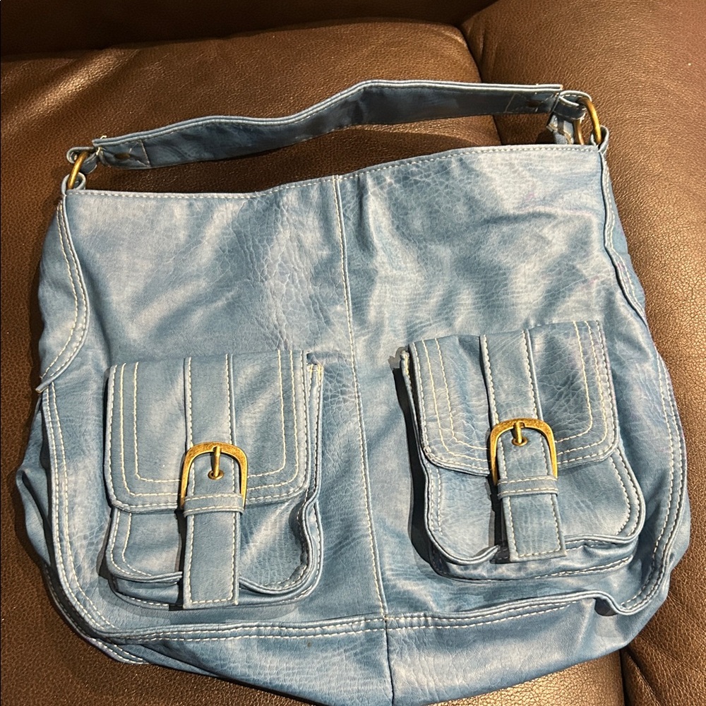 Vegan shoulder purse like y2k in light blue  10” x  12”x 4” wide faux leather